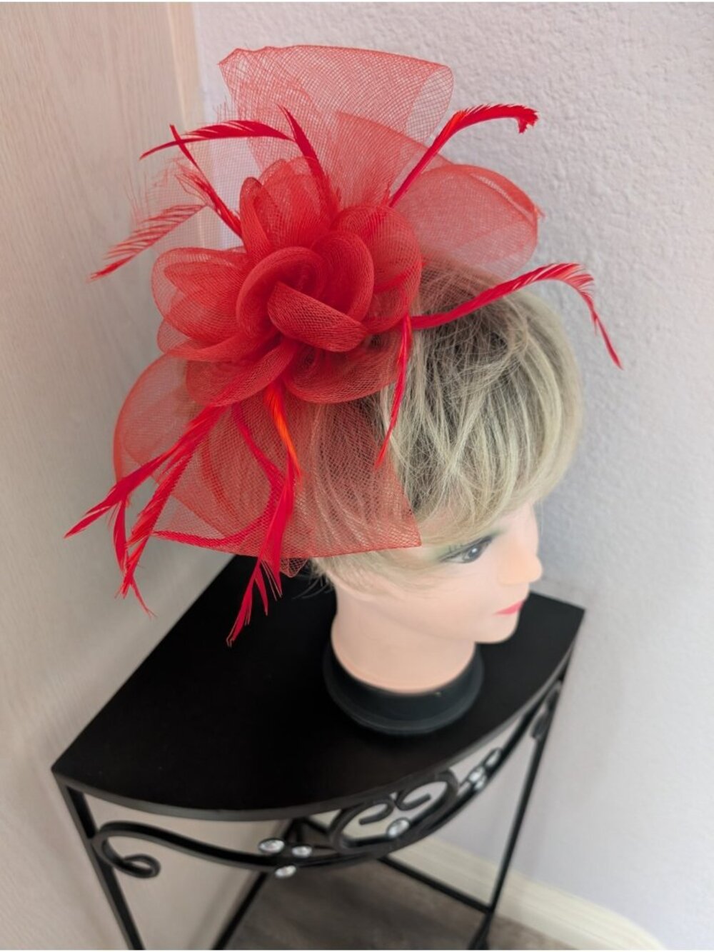 Elegant Women’s Sinamay Fascinator Hat with Headband Bridal, Tea Party, Red Hat